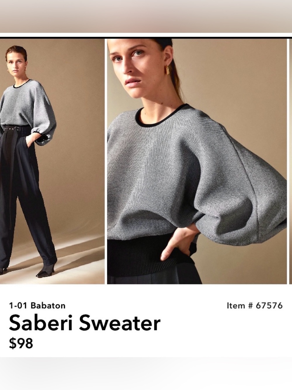 Aritzia Babaton 101 Gray Cropped Knit Sweater
